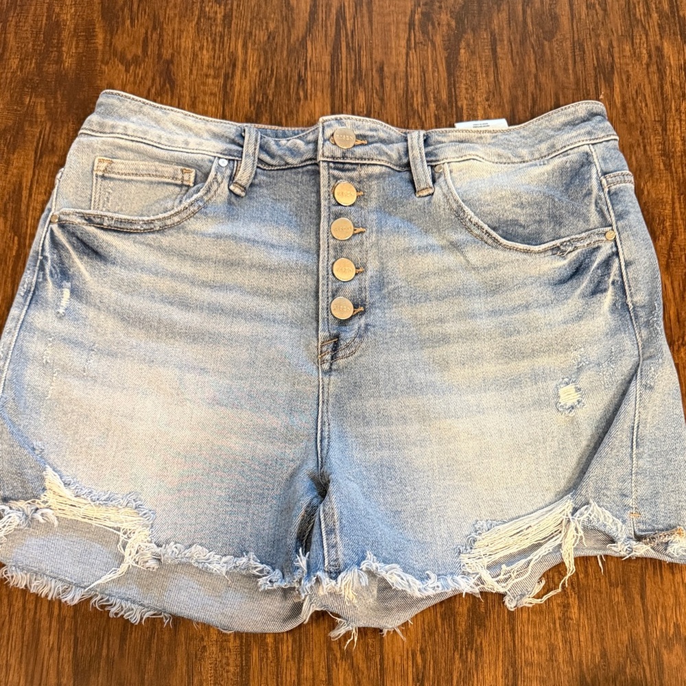 Judy Blue Women's Jean Shorts in Blue, Black, and White - Picture 7 of 16